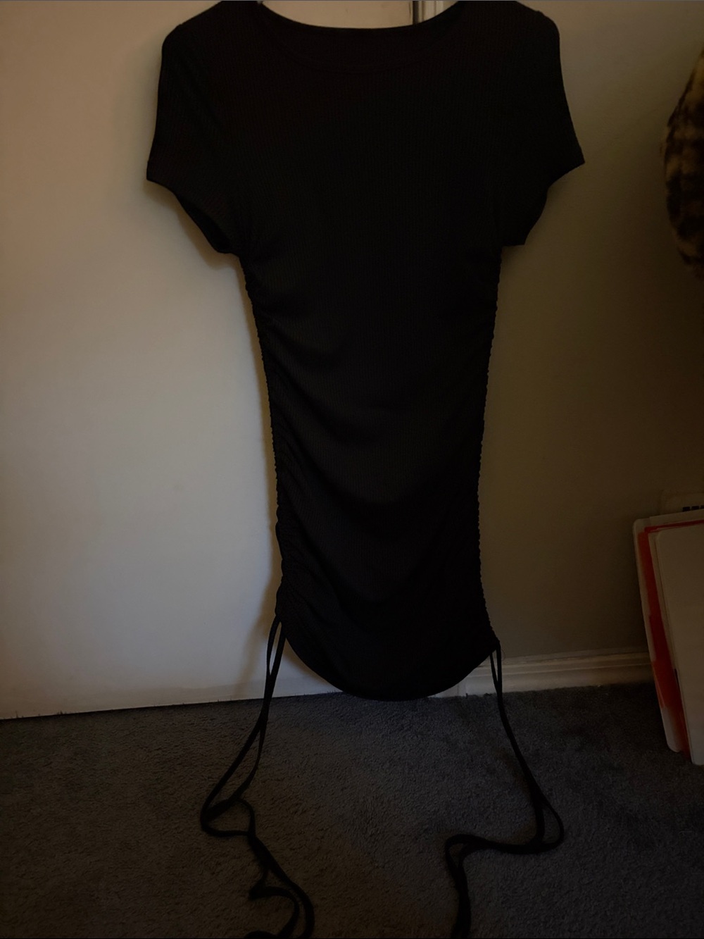 Black Ruched Side Tie Dress - Women